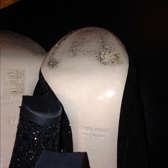 MIU MIU BLACK SPARKLE BOOTIES W SUEDE BOW - Picture 4 of 8